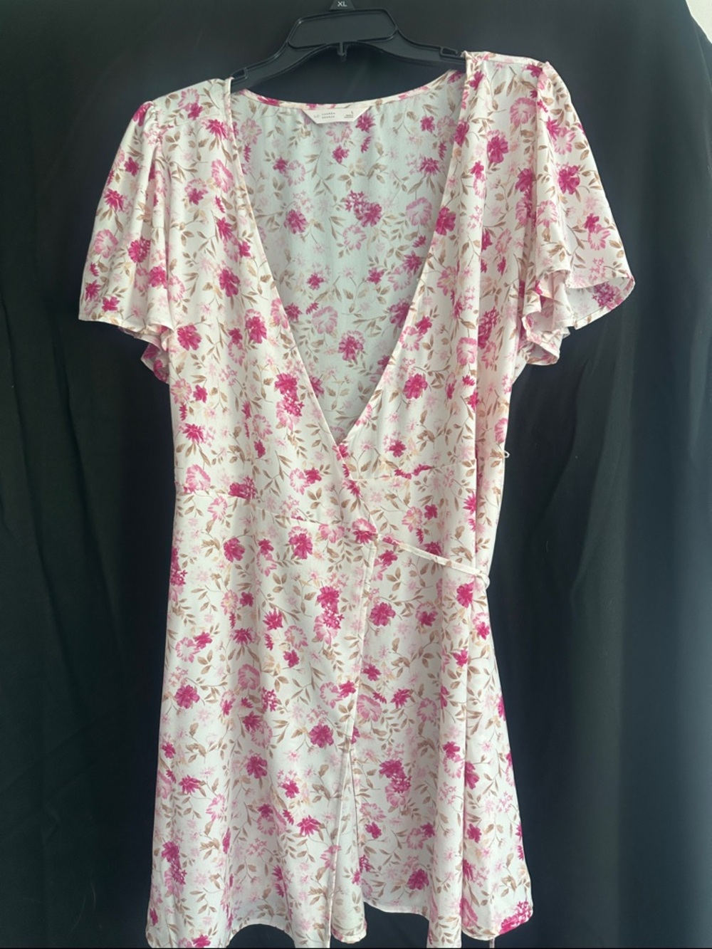 LC Lauren Conrad Cream Midi Dress with Pink Floral Print